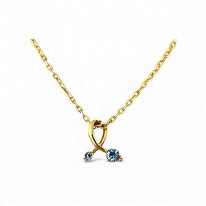 Vintage Gold Tone Necklace Knot Pendant Blue Rhinestones 17in Cable Chain
